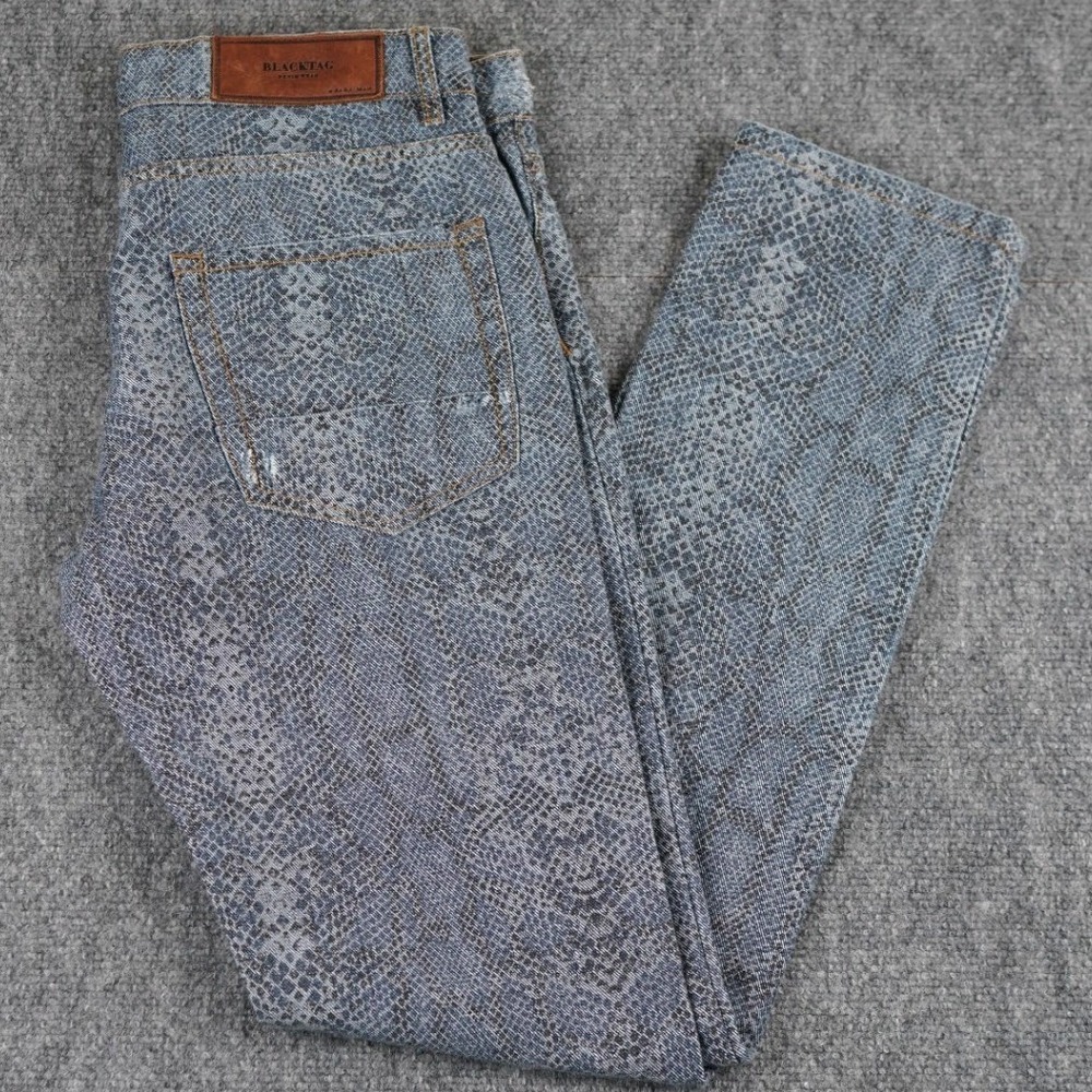 Zara Black Tag Snakeskin Print Jeans Women Size 31 Blue Grey Python Slim‎ Fit
